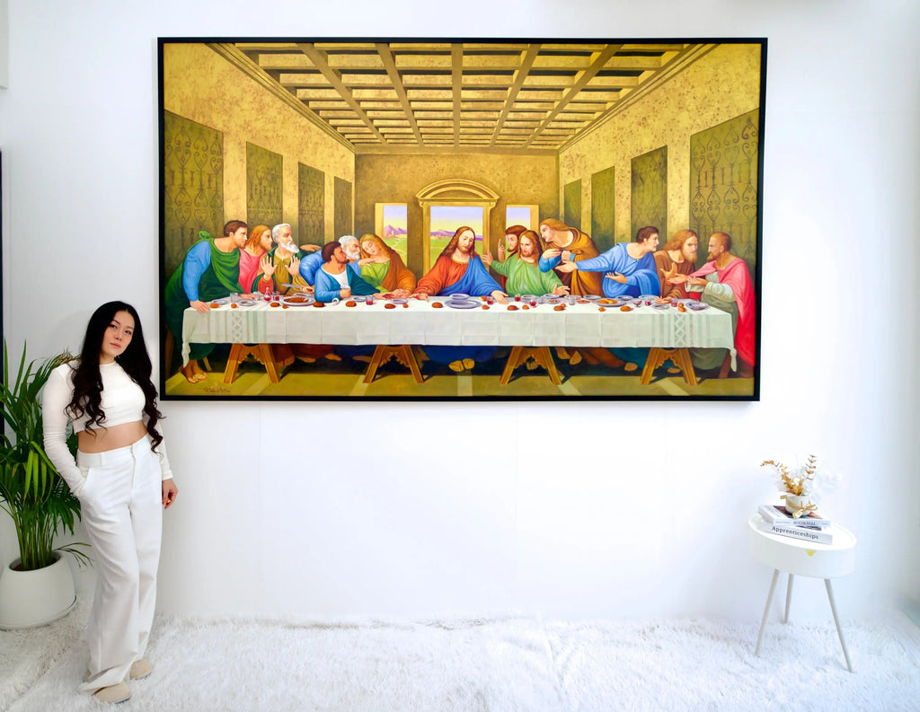 La Cène – Une réinterprétation du chef-d'œuvre de Léonard de Vinci par Master Apollon | 270 x 160 cm image 2 reproduction artisanale de tableau