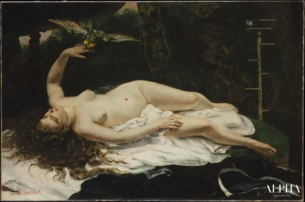 La Femme au perroquet - Gustave Courbet - Reproductions de tableaux et peintures haut de gamme