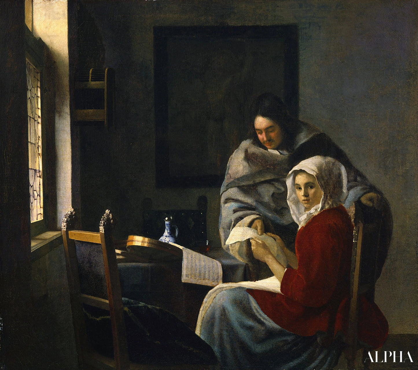La Leçon de musique interrompue - Johannes Vermeer - Reproductions de tableaux et peintures haut de gamme