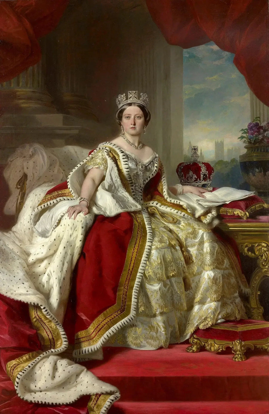 빅토리아 여왕 대관 복장 - 프란츠 자버 윈터할터

Source:
La reine Victoria en tenue de couronnement - Franz Xaver Winterhalter