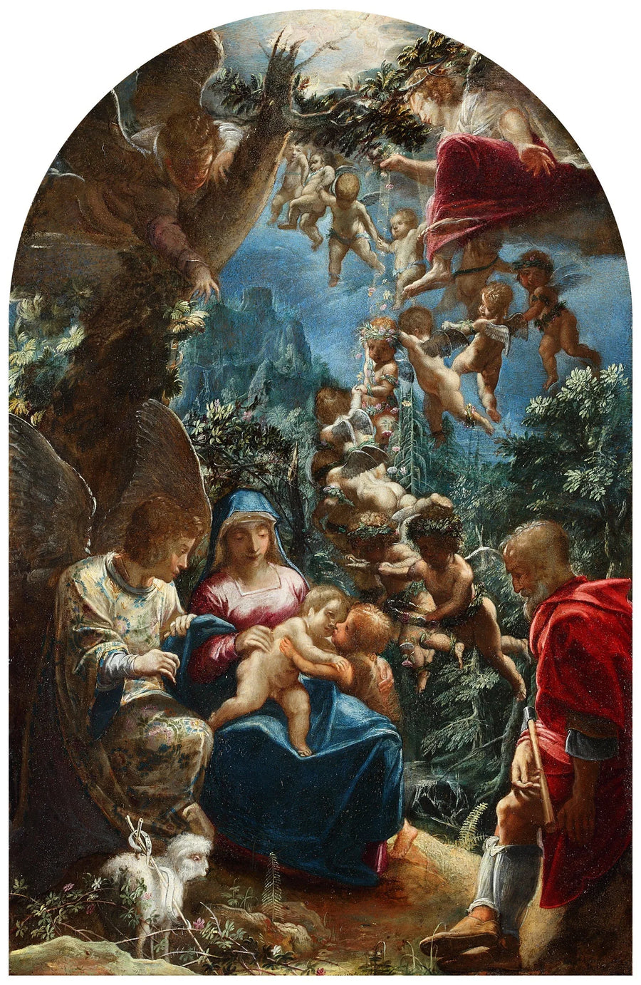 La Sainte Famille avec le petit Jean-Baptiste et les anges - Adam Elsheimer image 1 copie de tableau peinte à la main