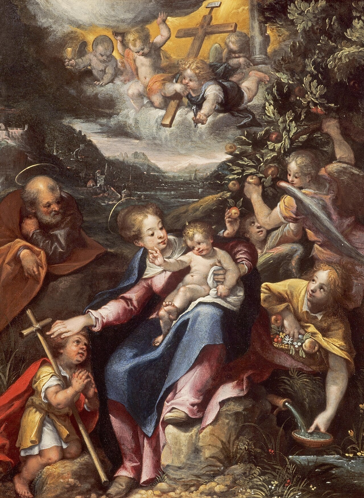 La Sainte Famille avec le petit saint Jean-Baptiste dans un paysage - Denis Calvaert