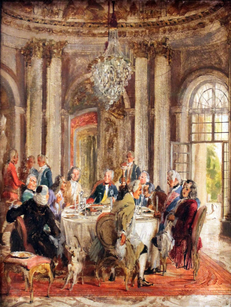 프레드리히 2세 왕의 샹수시에서의 원탁 회의 - 아돌프 폰 멘젤

Source:
La Table ronde du roi Frédéric II à Sanssouci - Adolph von Menzel