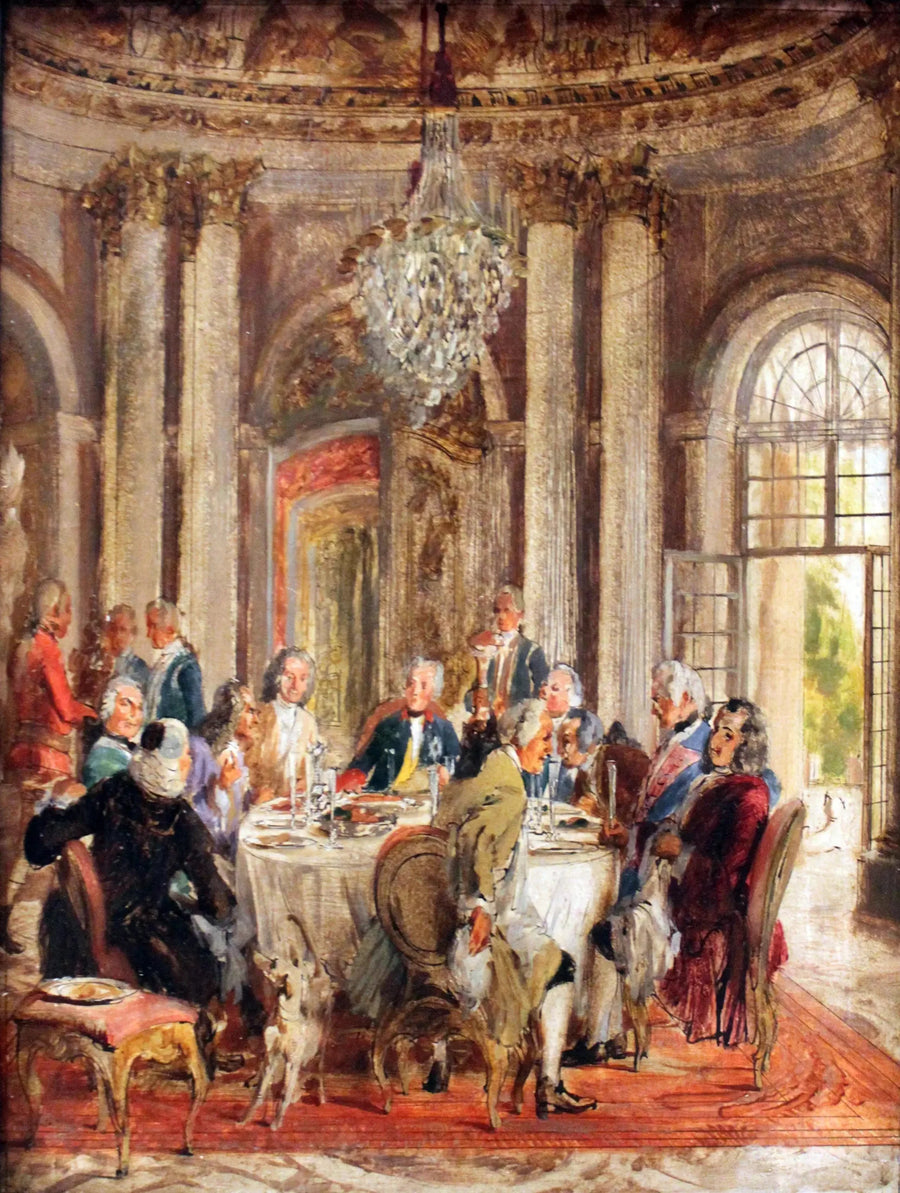 프레드리히 2세 왕의 샹수시에서의 원탁 회의 - 아돌프 폰 멘젤

Source:
La Table ronde du roi Frédéric II à Sanssouci - Adolph von Menzel