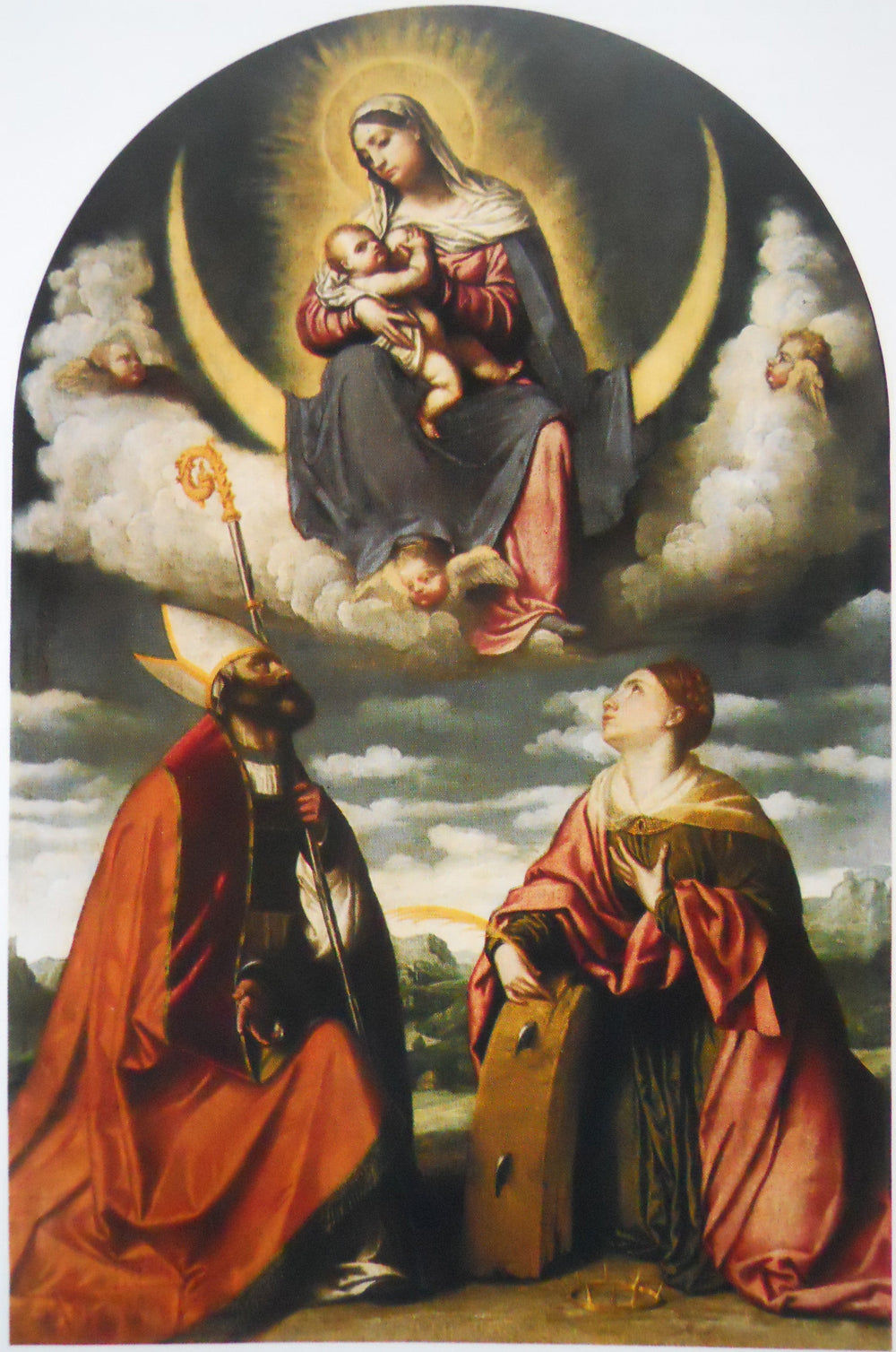 La Vierge à l'Enfant en gloire avec saint Martin et sainte Catherine - Alessandro Bonvicino image 1 reproduction de peinture à l’huile