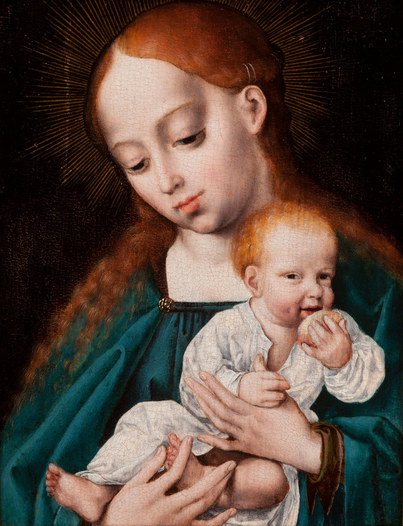 아기 예수와 성모 마리아가 사과를 먹는 모습 - Joos van Cleve