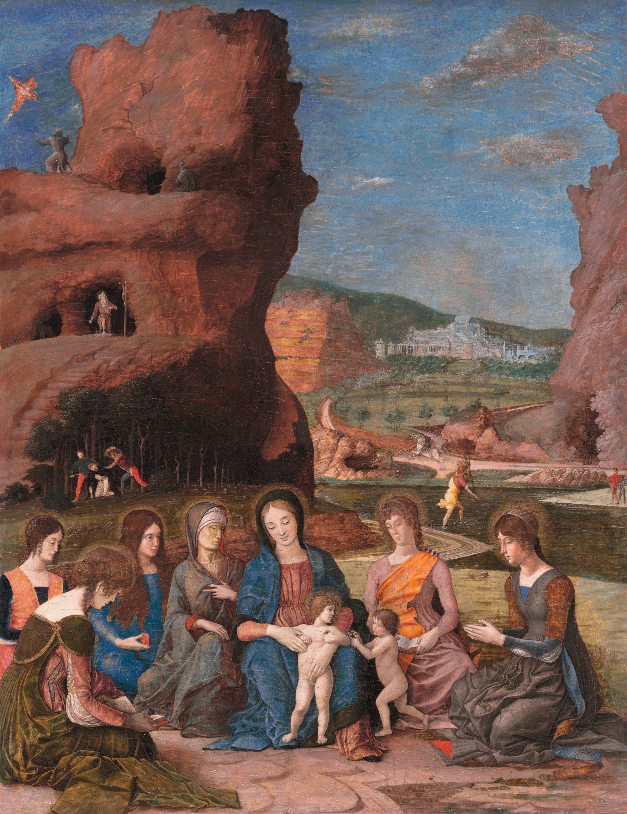 La Vierge à l'Enfant avec le petit saint Jean-Baptiste et six saintes - Andrea Mantegna