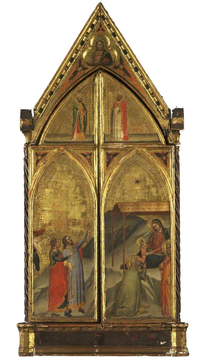 성모자와 성인들이 앉아 있는 삼단화 (닫힌 삼단화) - 베르나르도 다디