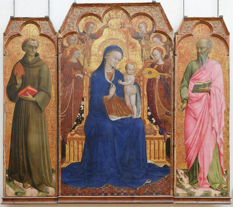 천사들로 둘러싸인 성모자, 파두아의 성 안토니오와 성 요한 복음사도 - Stefano di Giovanni (Sassetta)