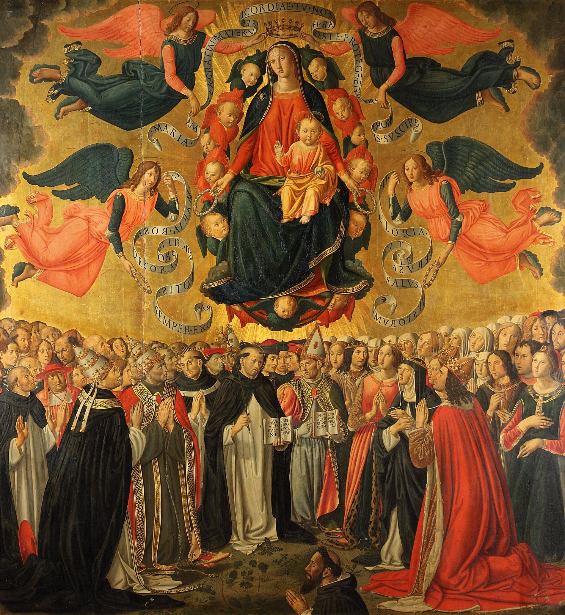 La Vierge Marie avec l'Enfant Jésus en gloire, adorée par les anges, les saints, les prières et un donateur. - Cosimo Rosselli