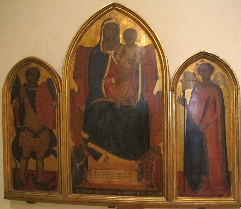 보좌에 앉아 있는 성모 마리아, 기부자들과 성인들로 둘러싸여 있음 - Allegretto Nuzi