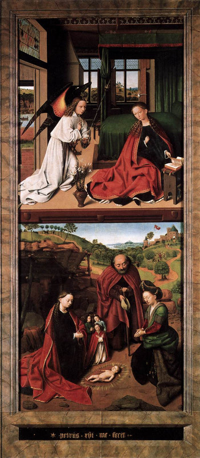 L’adoration de l’Enfant Jésus ; en arrière-plan l’Annonciation aux bergers. - Petrus Christus - Alpha Reproduction