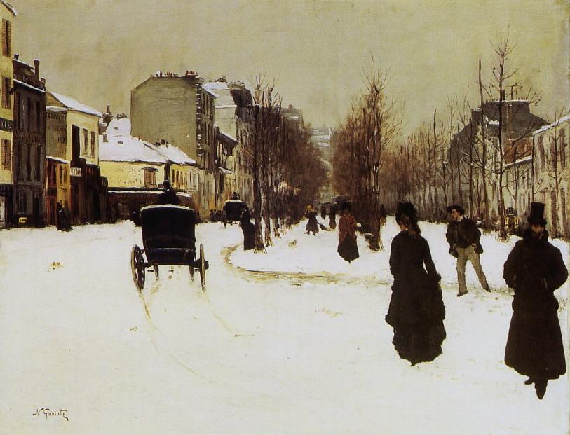 Le Boulevard de Clichy par temps de neige - Norbert Gœneutte image 1 copie peinte à la main à l’huile