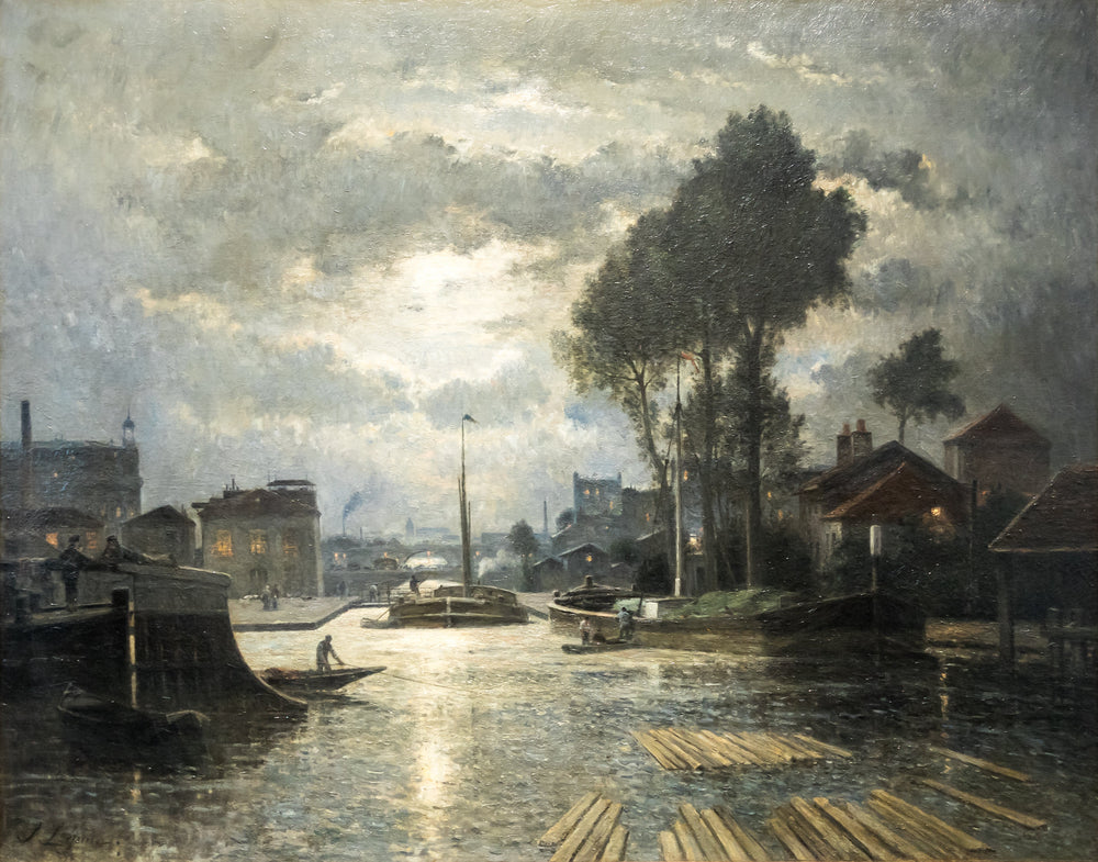 Le canal Saint-Denis vu de la darse de Metz, effet de lune - Stanislas Lépine image 1 reproduction artisanale de tableau