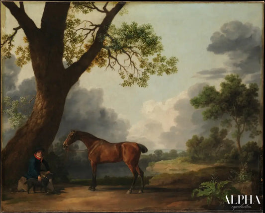 Le chasseur du troisième duc de Dorset avec un palefrenier et un chien - George Stubbs - Reproductions de tableaux et peintures haut de gamme