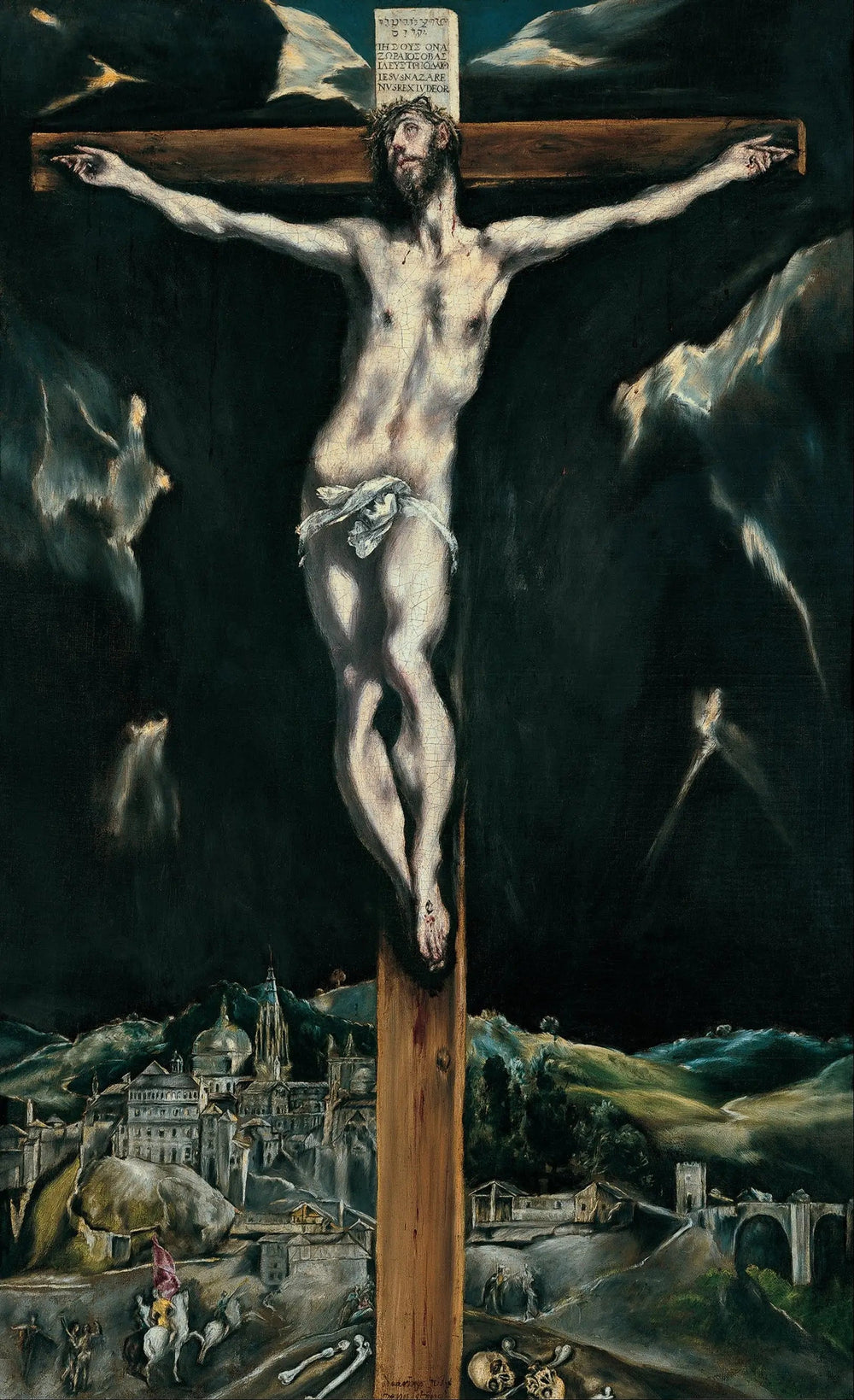 Le Christ crucifié avec Tolède en arrière-plan - El Greco image 1 copie de tableau peinte à la main