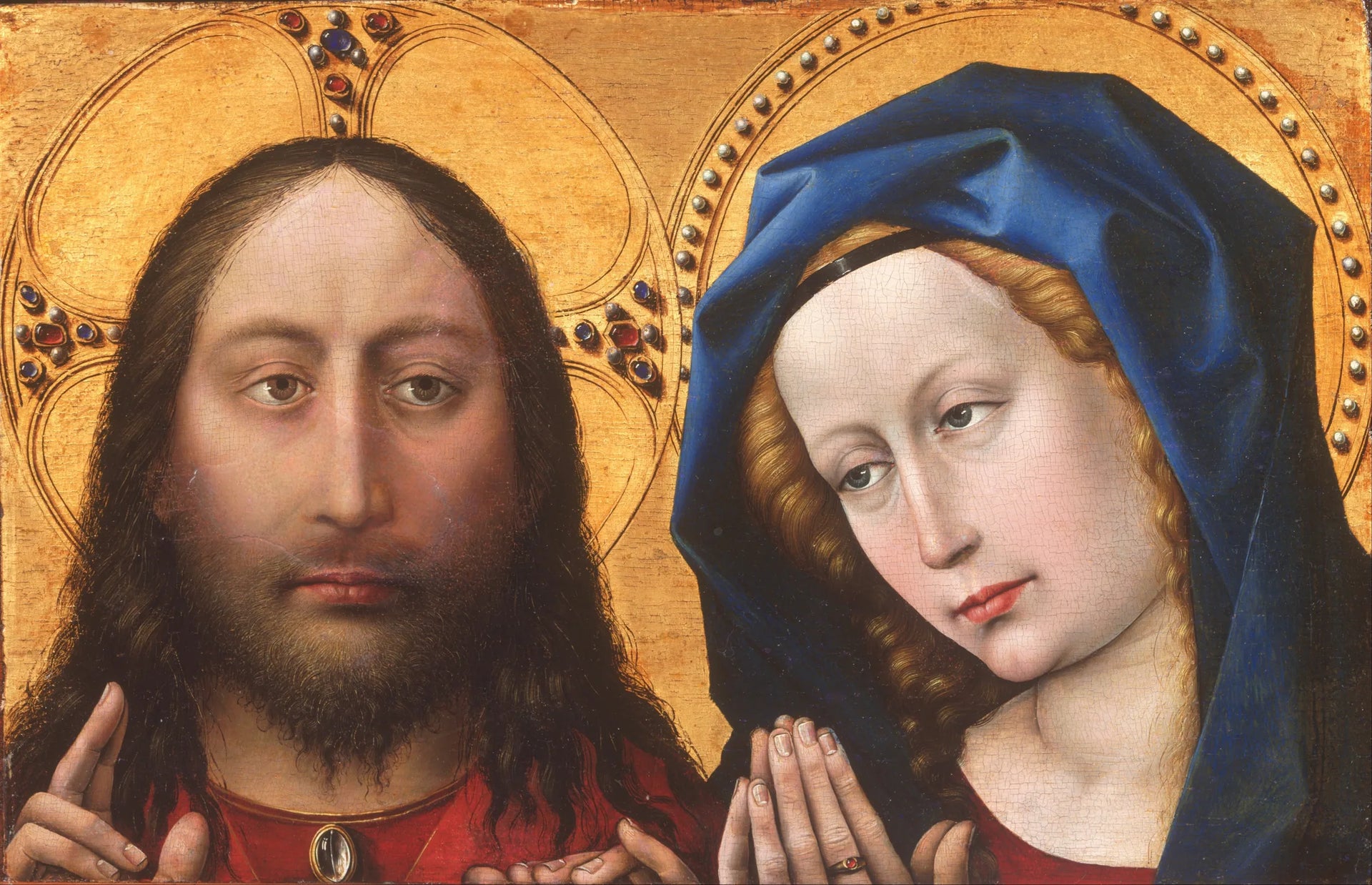 Le Christ et la Vierge en prière - Robert Campin image 1 copie de tableau peinte à la main