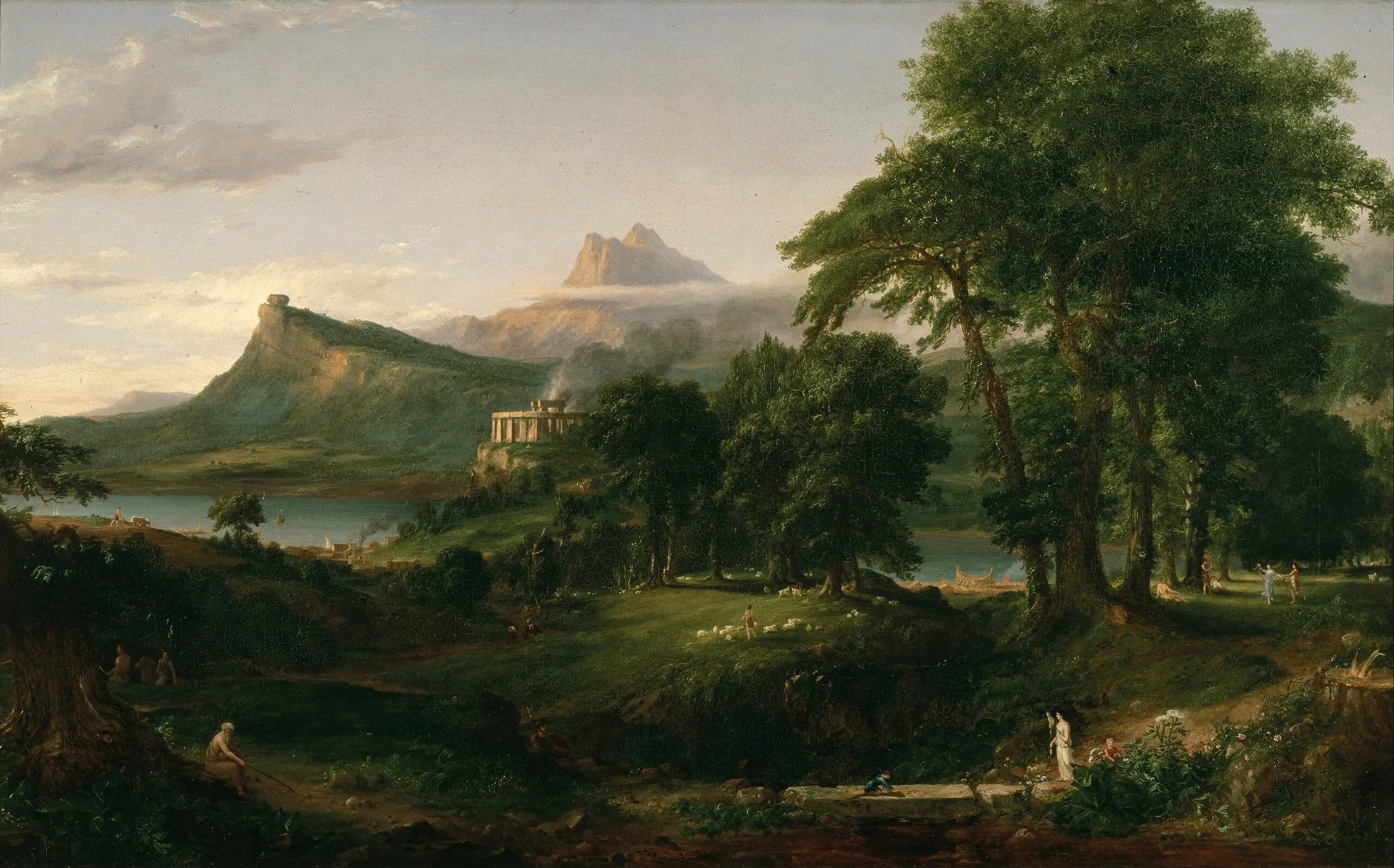 Le Cours de l'Empire : l'état d'Arcadie ou pastorale - Thomas Cole image 1 tableau peint à l’huile sur toile