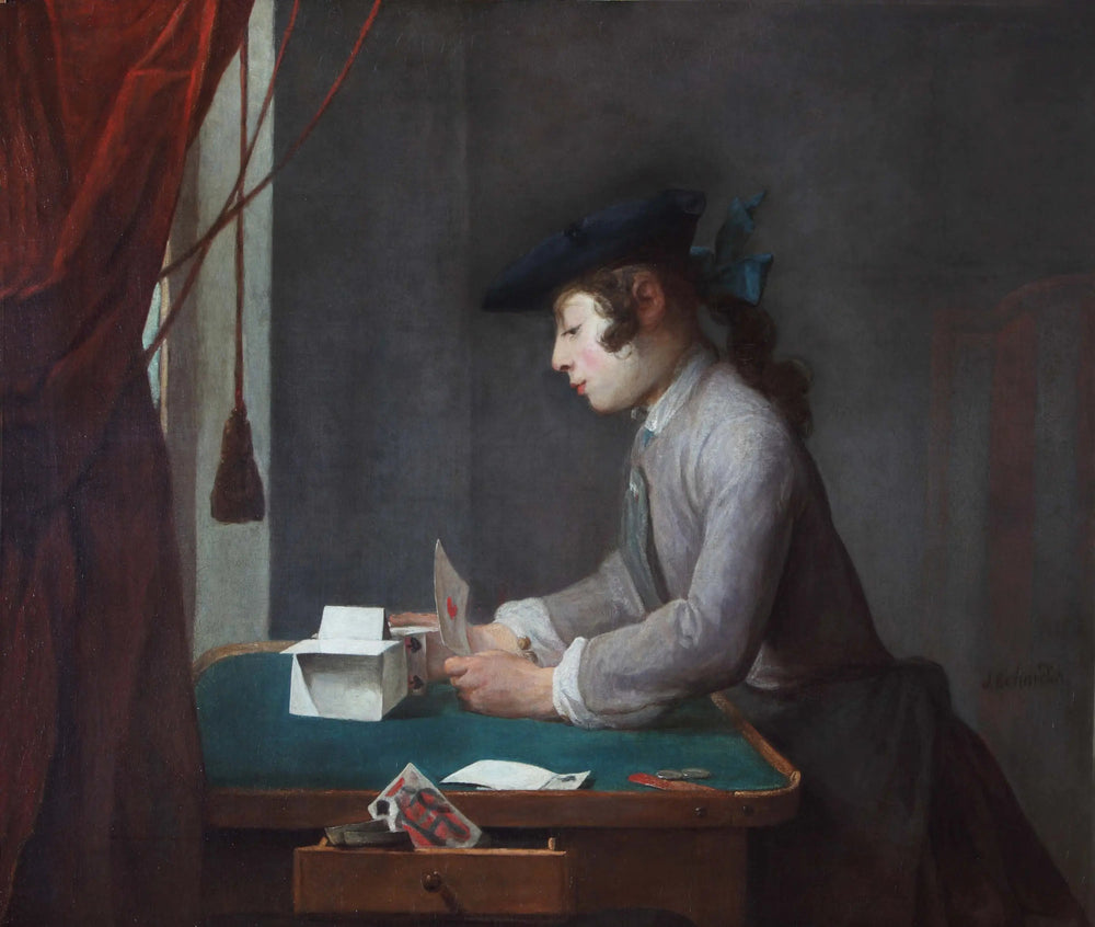 Le faiseur de châteaux de cartes - Jean Siméon Chardin image 1 reproduction artisanale de tableau