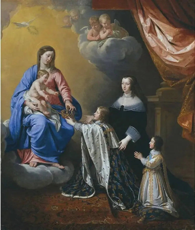 젊은 루이 14세가 성모 마리아와 아기에게 그의 왕관을 바칩니다 - 필리프 드 샹파뉴

Source:
Le jeune Louis XIV offre sa couronne à la Vierge et l'enfant - Philippe de Champaigne