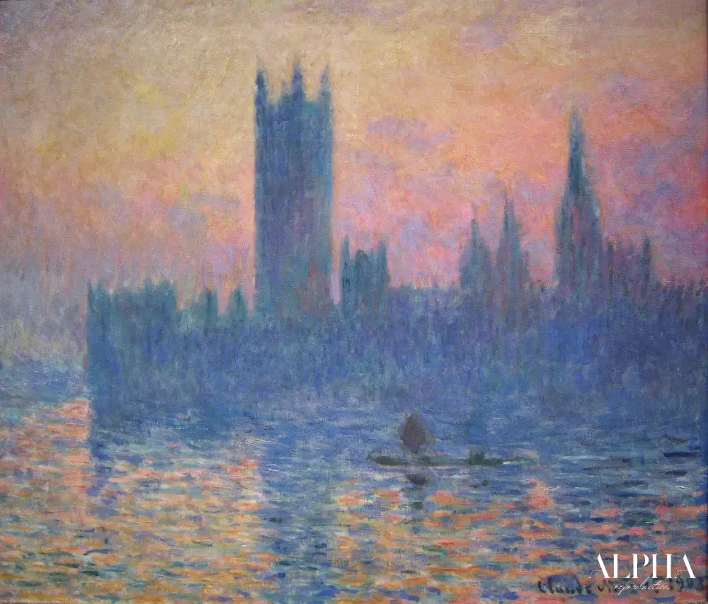 Le Parlement de Londres, soleil couchant (W 1598) - Claude Monet - Reproductions de tableaux et peintures haut de gamme