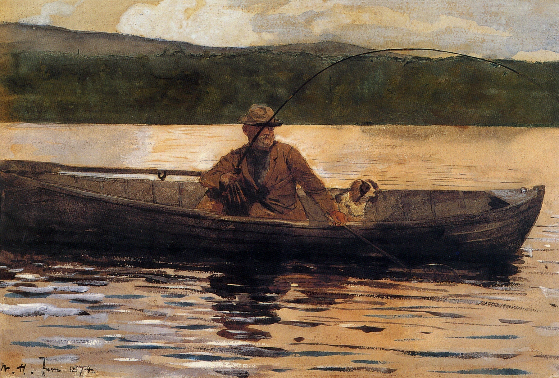 Le peintre Eliphalet Terry pêchant depuis un bateau - Winslow Homer image 1 copie de tableau peinte à la main