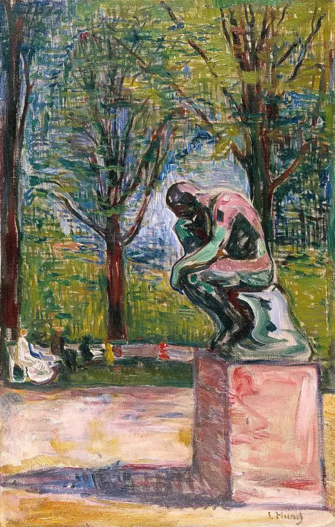 Reproduction du tableau « « Le Penseur » de Rodin dans le jardin du Dr Linde - Edvard Munch » par Alpha Reproduction en peinture à l’huile