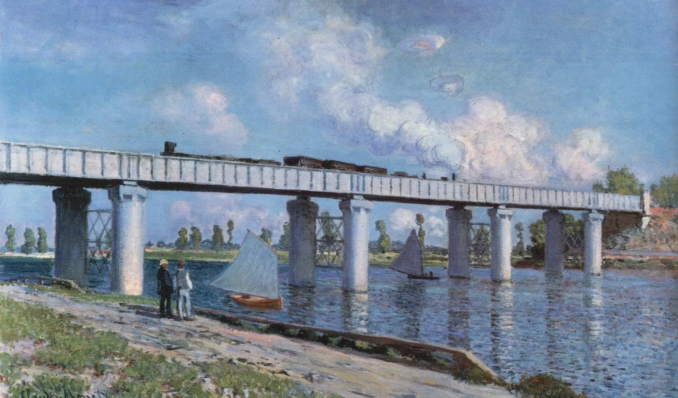 Le pont de chemin de fer à Argenteuil - Claude Monet image 1 copie de tableau peinte à la main