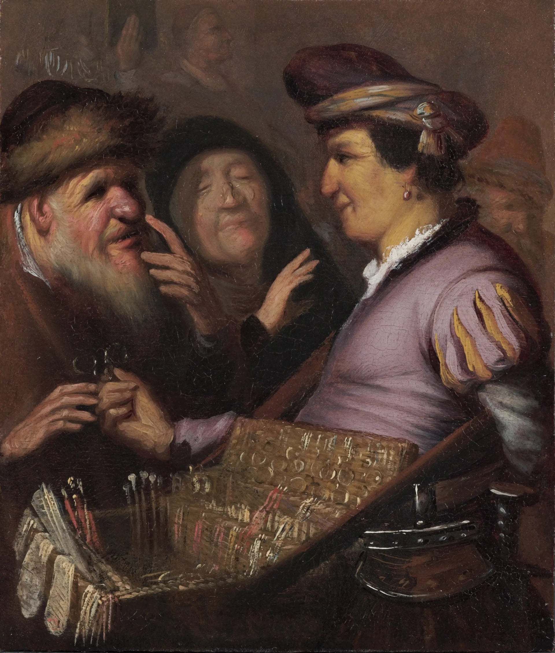 Le vendeur de lunettes (Un colporteur vendant des lunettes, Vue) - Rembrandt image 1 reproduction artisanale de tableau