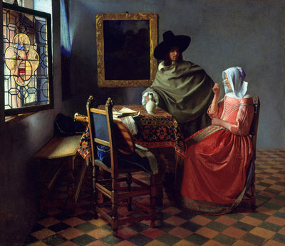 Reproduction du tableau « Le Verre de vin - Johannes Vermeer » par Alpha Reproduction en peinture à l’huile