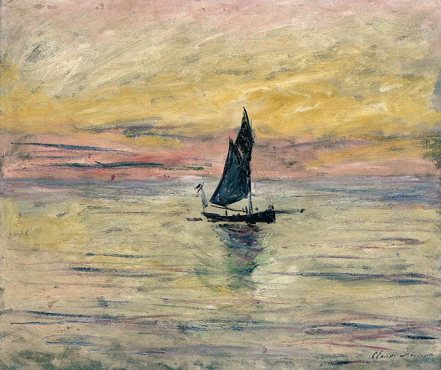 Le voilier, effet du soir - Claude Monet image 1 copie peinte à la main à l’huile