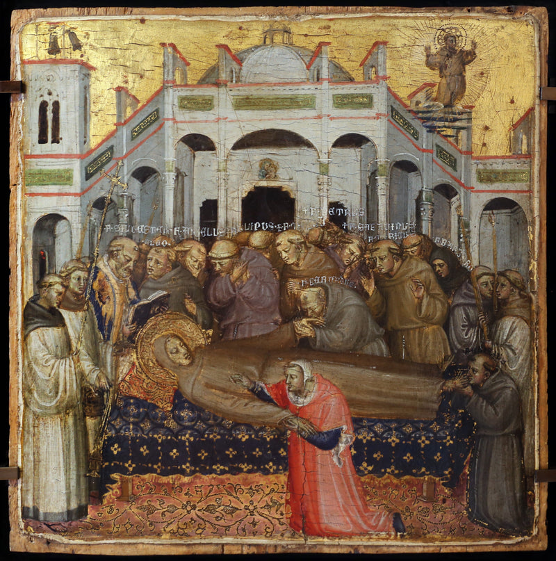 성 프란체스코의 장례식: 최초의 프란체스코 수도사들인 실베스트레, 앙젤루스, 레온, 필리페, 피에르, 베르나르드, 사바티누스, 바바로, 질, 마세우스, 모리스가 함께하는 성흔 검증 - Bicci di Lorenzo