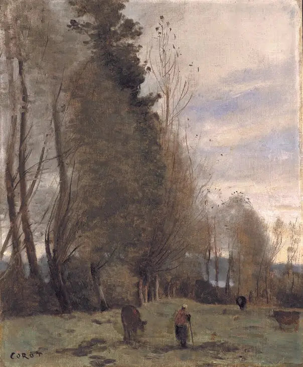 Lieu de repos du ranch paysan et trois vaches - Jean-Baptiste Camille Corot - Alpha Reproduction