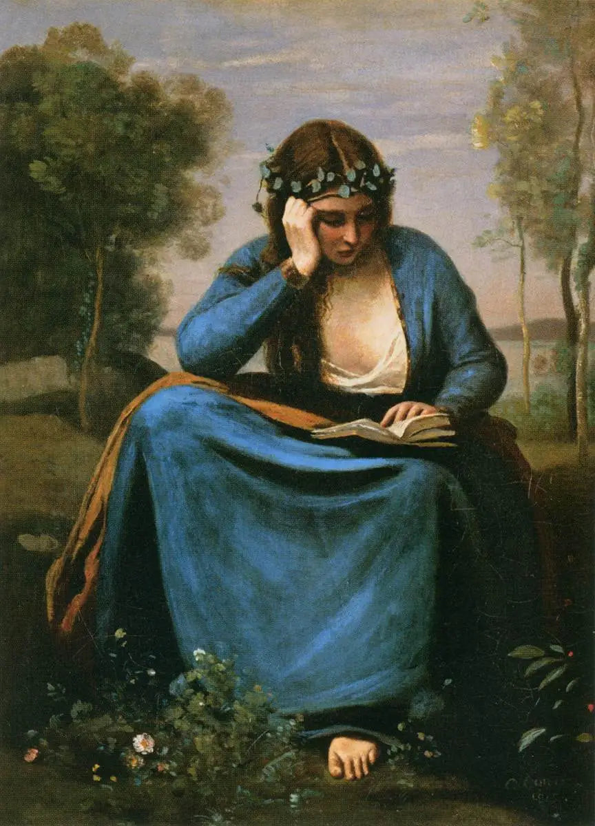 Liseuse couronnée de fleurs ou La Muse de Virgile - Jean-Baptiste Camille Corot - Alpha Reproduction