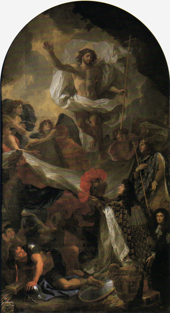 Louis XIV présentant son sceptre et son casque à Jésus-Christ - Charles Le Brun image 1 reproduction artisanale de tableau