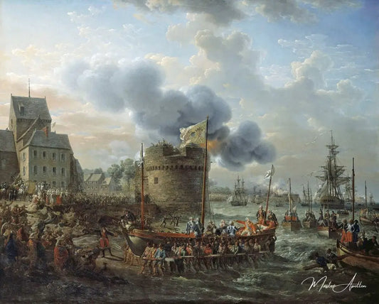 Louis XVI visitant le port de Cherbourg en 1786 - Louis Philippe Crepin - Reproductions de tableaux et peintures haut de gamme