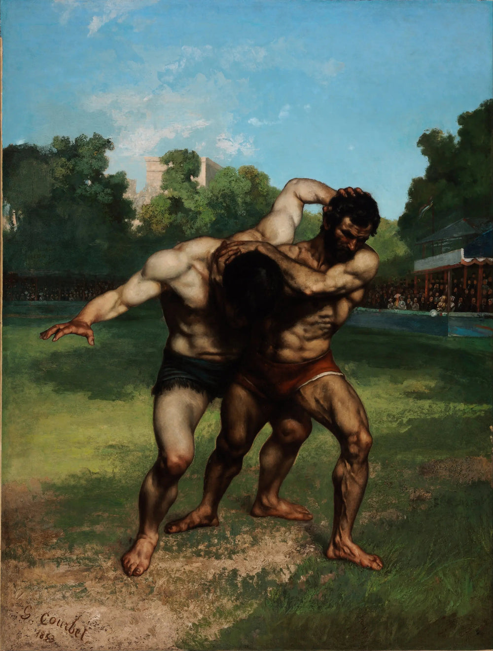 Lutteurs - Gustave Courbet image 1 copie peinte à la main à l’huile