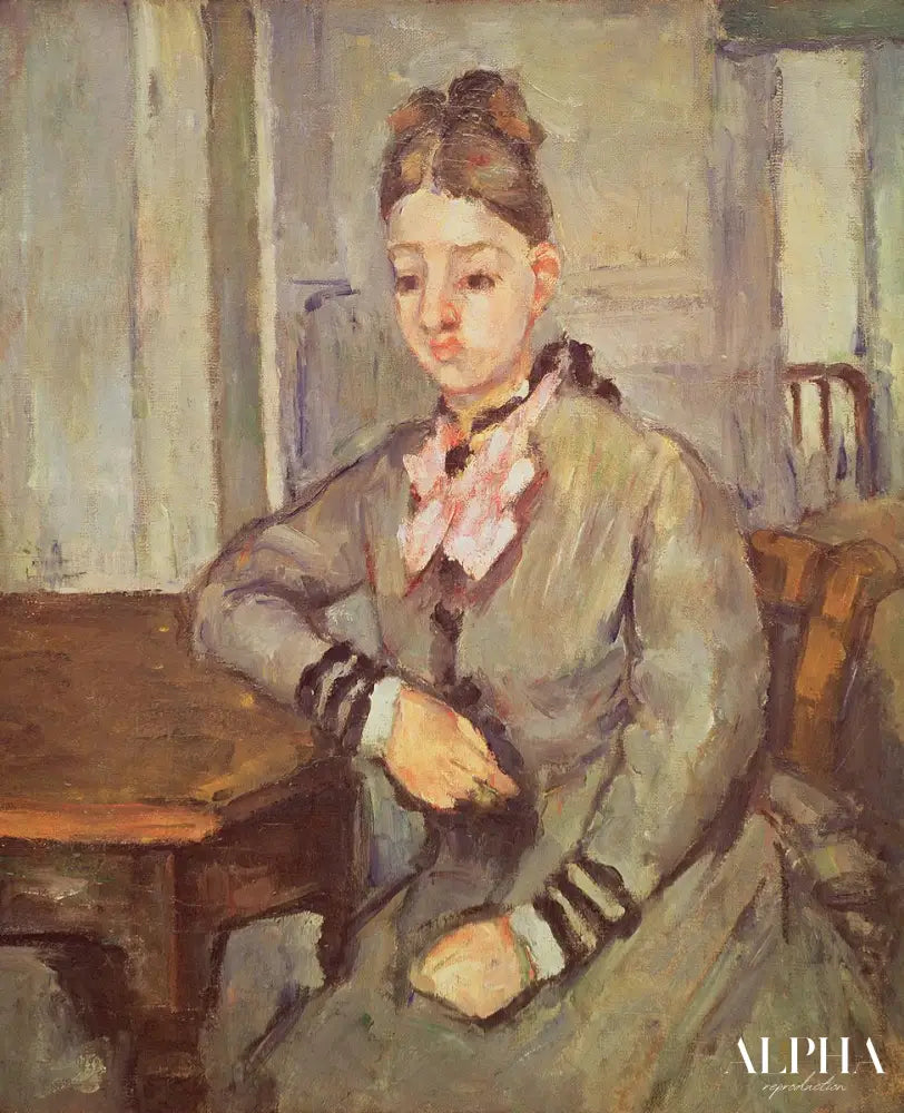 Madame Cezanne s'appuyant sur une table - Paul Cézanne - Reproductions de tableaux et peintures haut de gamme