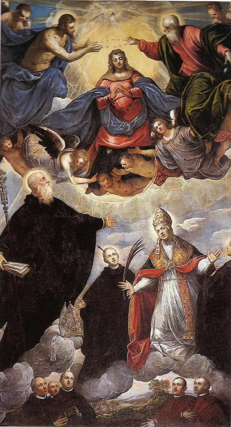 성인 베네딕토 수도승들 사이에 왕관을 쓴 마돈느 - 자코포 틴토레토
