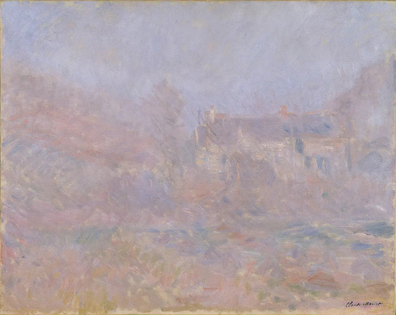 절벽 위의 집들, 안개 - Claude Monet