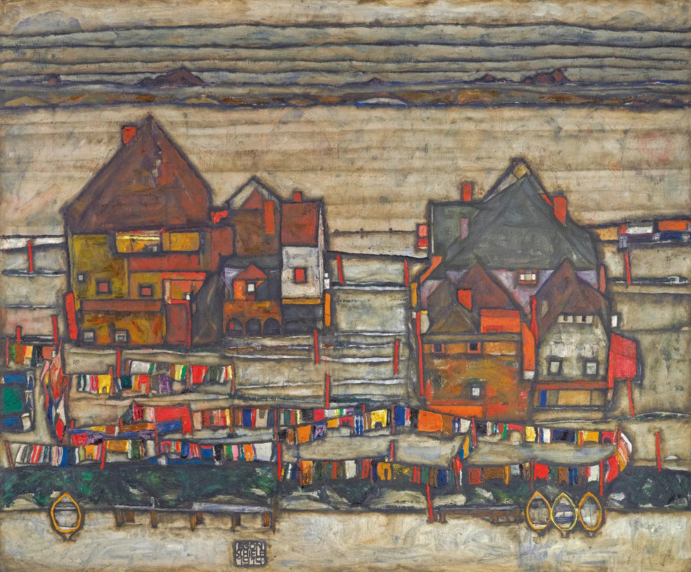 Maisons avec linge coloré - Egon Schiele image 1 reproduction réalisée par Alpha Reproduction
