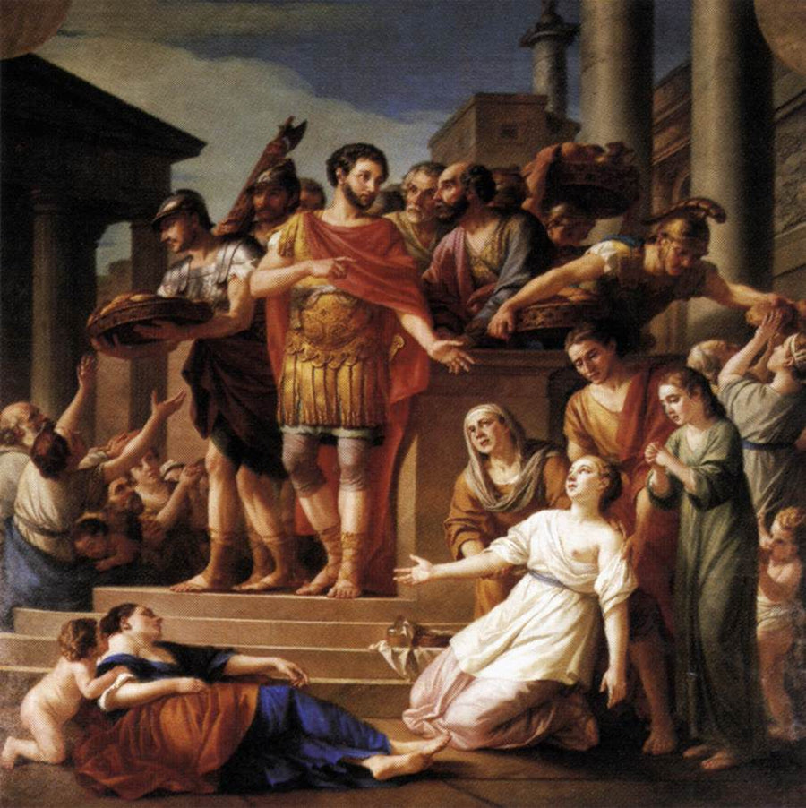 Marc Aurèle fait distribuer au peuple des aliments et des médicaments dans un temps de peste et de famine à Rome - Joseph-Marie Vien