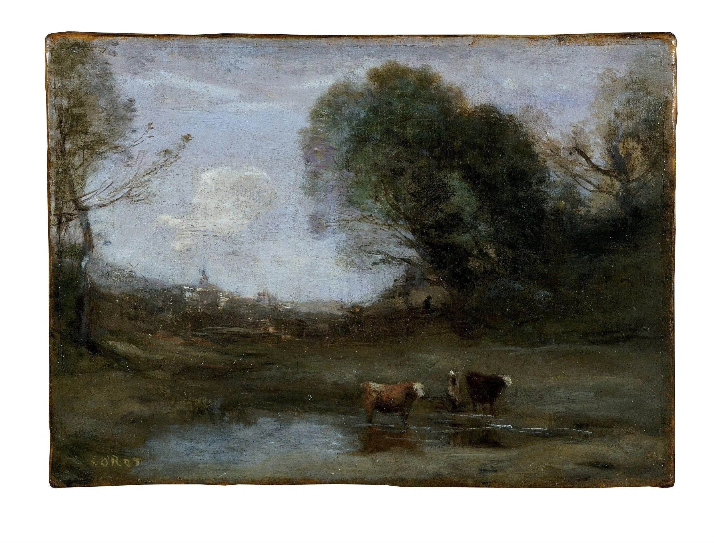 Matin: Paysage avec deux vaches et une silhouette - Jean-Baptiste Camille Corot - Alpha Reproduction