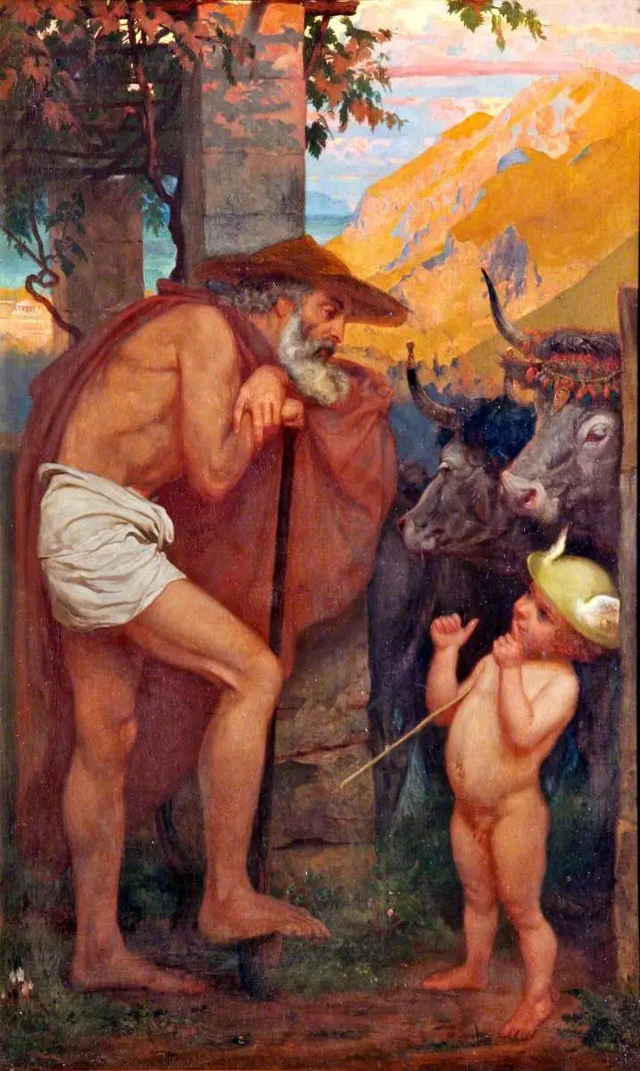 신들의 가축을 훔치는 날개 달린 정령 - 에드워드 포이프터

Source:
Mercure volant le bétail des dieux - Edward Poynter