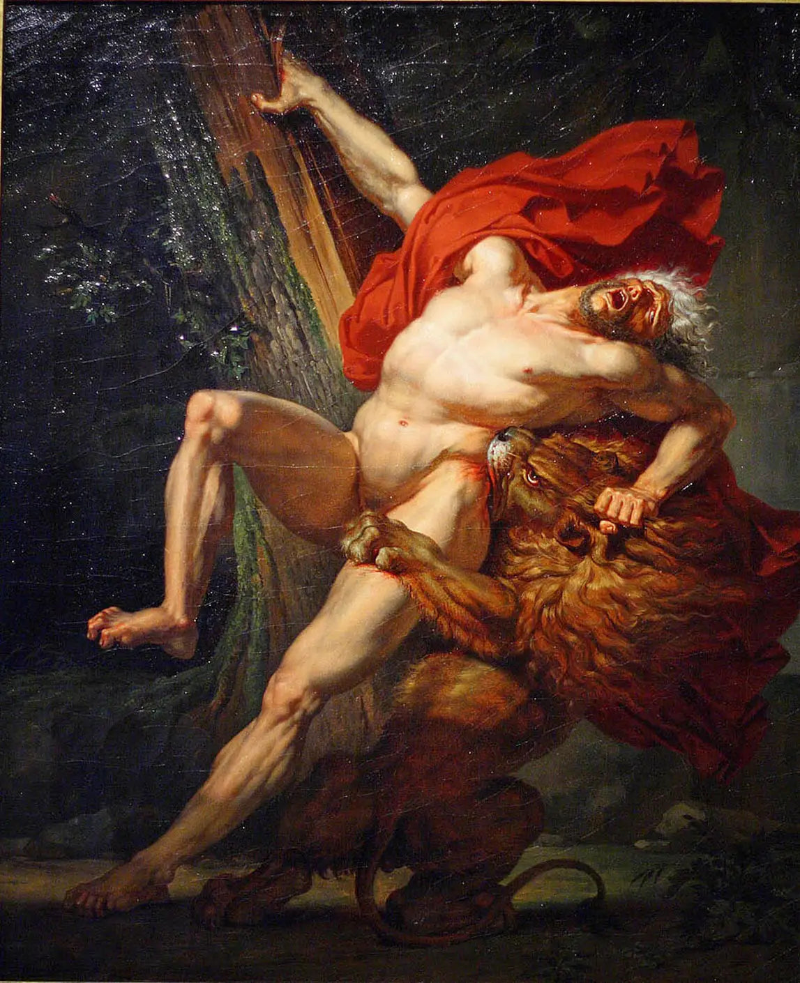 Milon de Crotone, voulant essayer sa force, est surpris et dévoré par un lion - Charles Meynier image 1 reproduction de peinture à l’huile