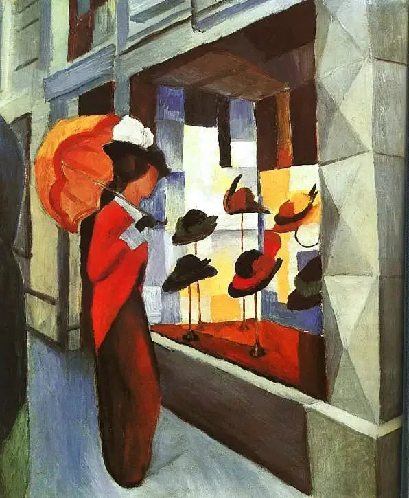 Mode : Femme à l'ombrelle devant la boutique du modiste - August Macke image 1 copie de tableau peinte à la main