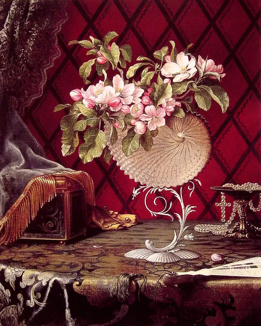 Nature morte aux fleurs de pommier dans une coquille de nautile - Martin Johnson Heade image 1 reproduction réalisée par Alpha Reproduction