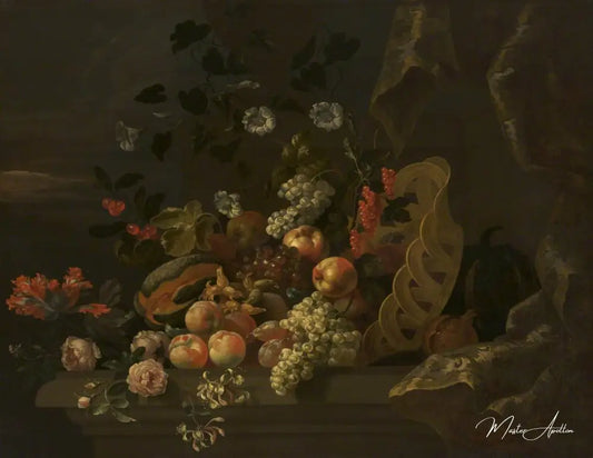 Nature morte avec un panier de fruits et de fleurs - Tobias Stranover - Reproductions de tableaux et peintures haut de gamme