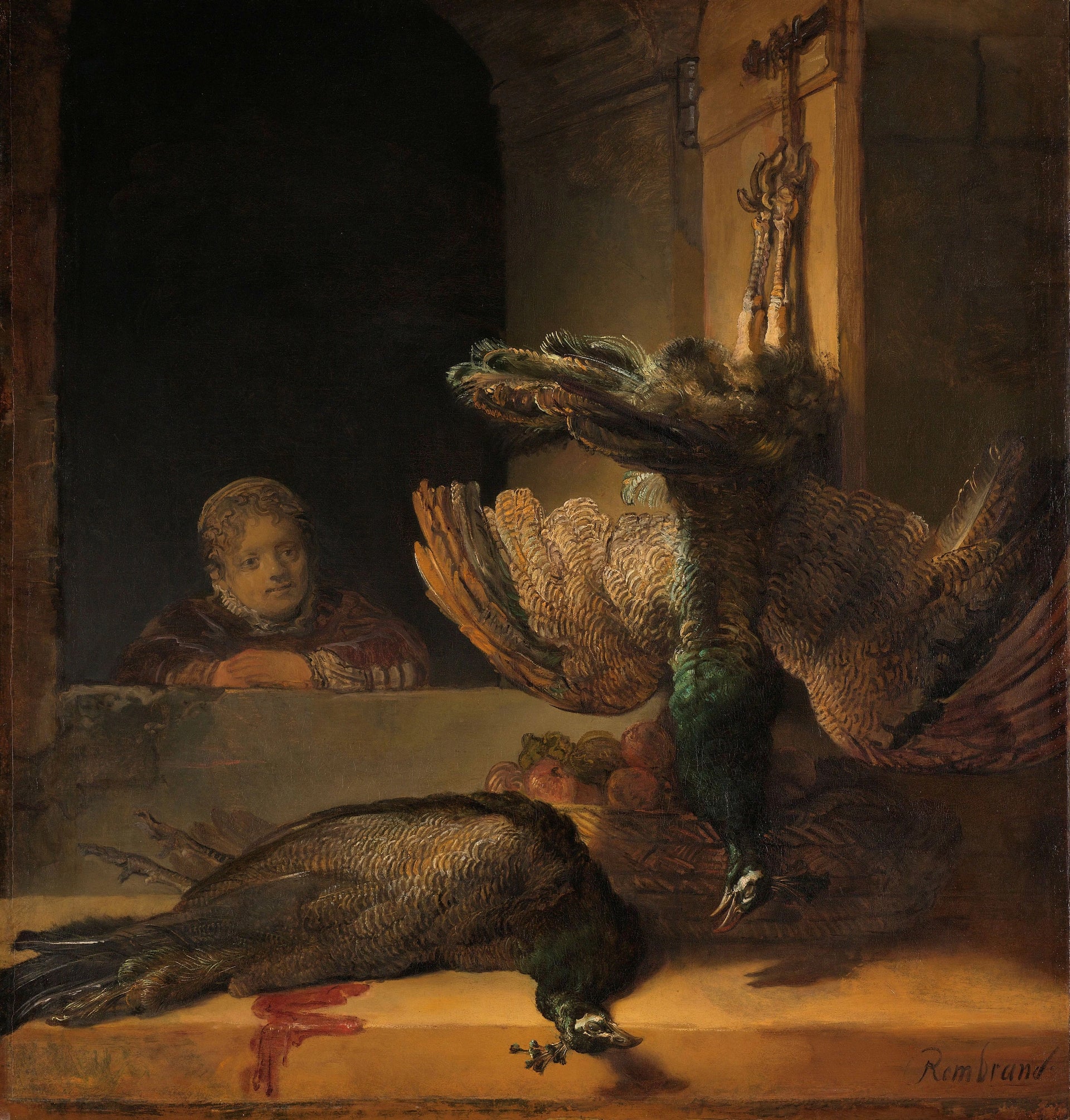 Nature morte aux paons — Rembrandt, vers 1639, Rijksmuseum