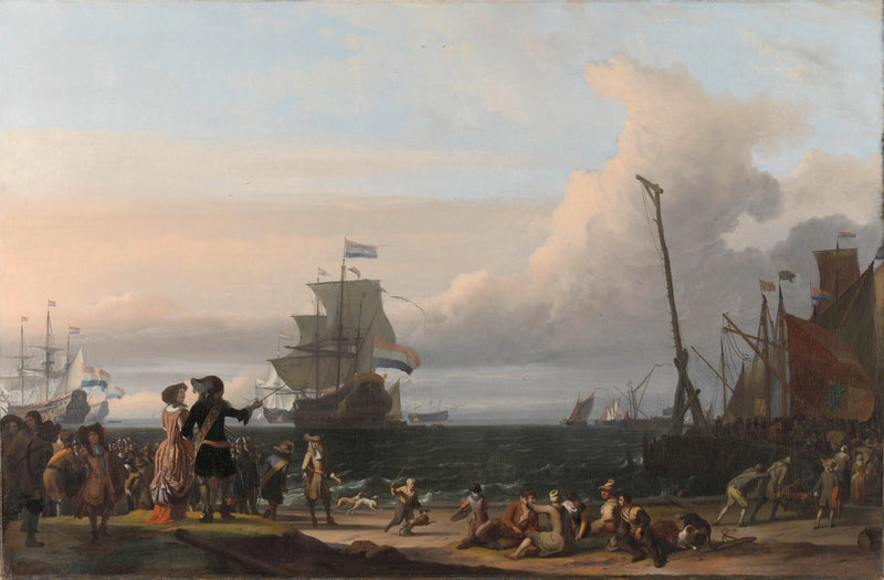 Navires hollandais sur la rade de Texel ; au milieu le « Lion d'Or », le vaisseau amiral de Cornelis Tromp - Ludolf Bakhuizen